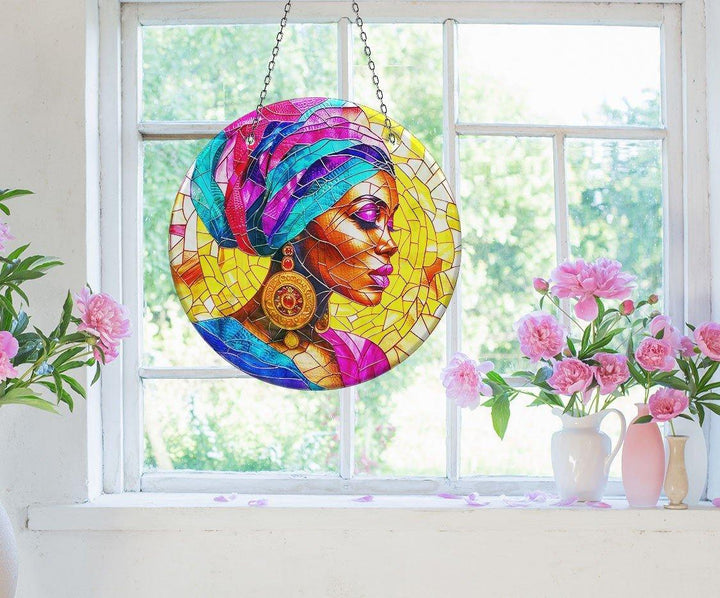 African Woman Portrait Suncatcher Decor Colorful Sun | Myphotostation