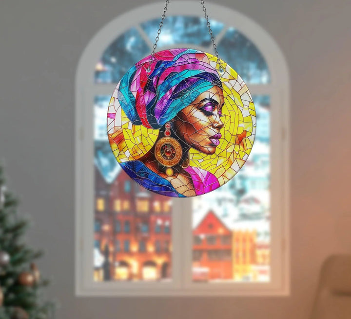 African Woman Portrait Suncatcher Decor Tempered Glass | Myphotostation