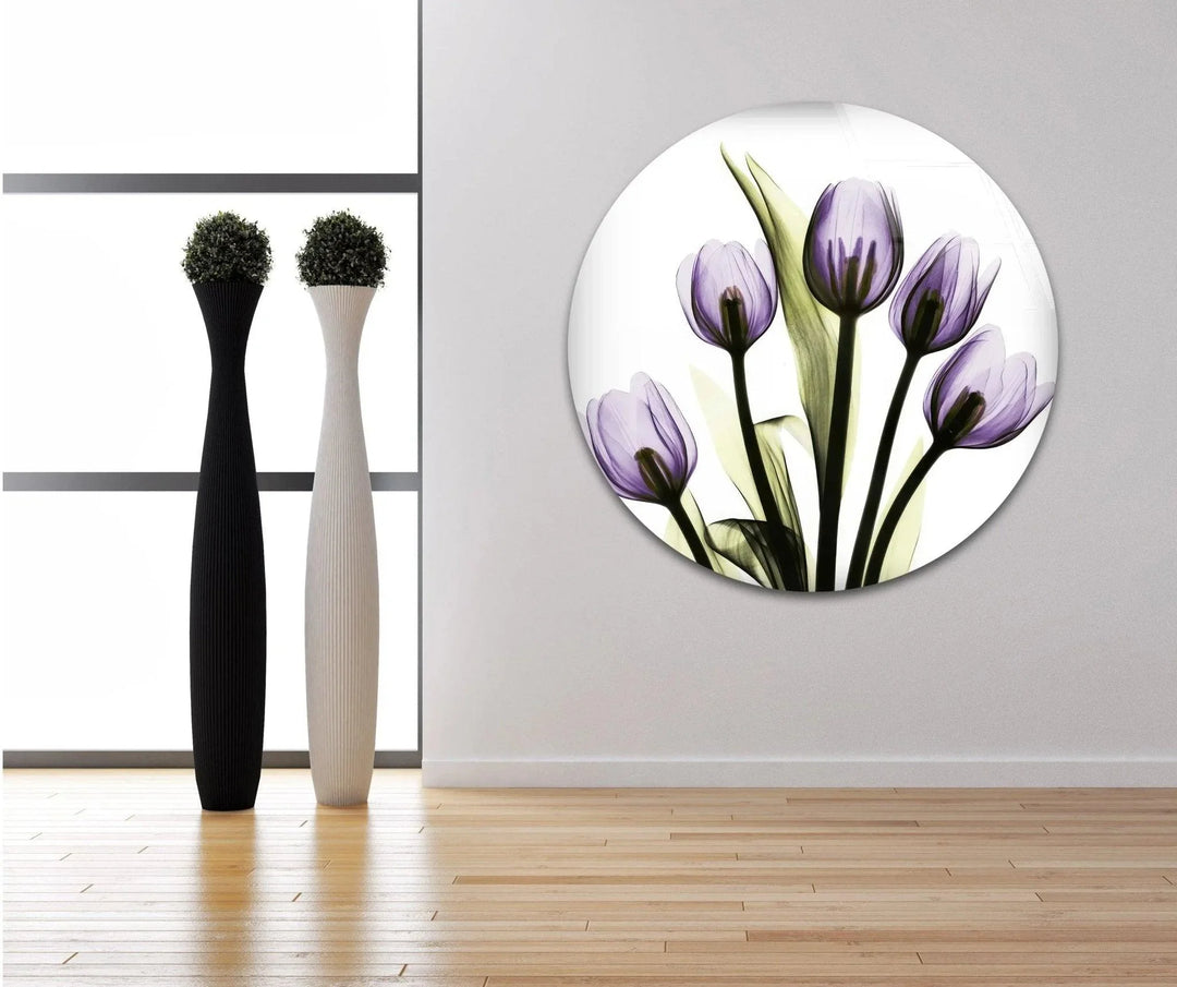 Albert Koetsier Xray Five Tulips In Purple Glass Wall Art, art glass wall art, glass wall art pictures