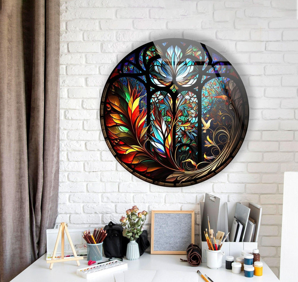 Arafed Stained Round Glass Wall Art glass wall decor, glass wall art decor