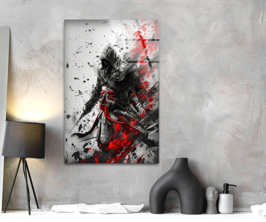 Hooded Assassin with Red Blades Glass Wall Art large glass photo prints, glass wall photos