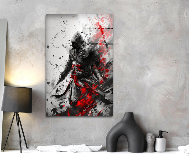 Hooded Assassin with Red Blades Glass Wall Art large glass photo prints, glass wall photos