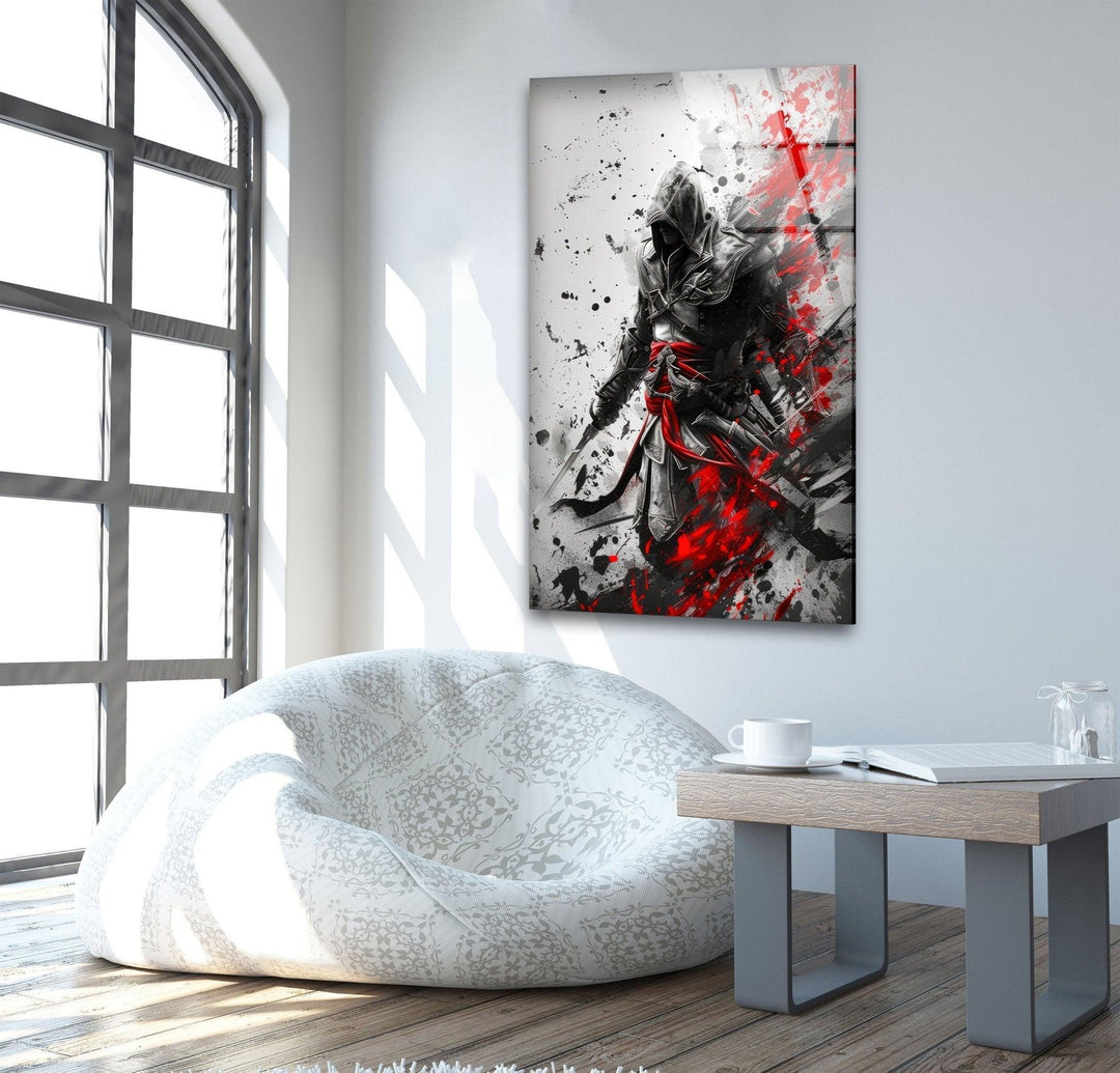 Hooded Assassin with Red Blades Glass Wall Art art glass wall art, glass wall art pictures