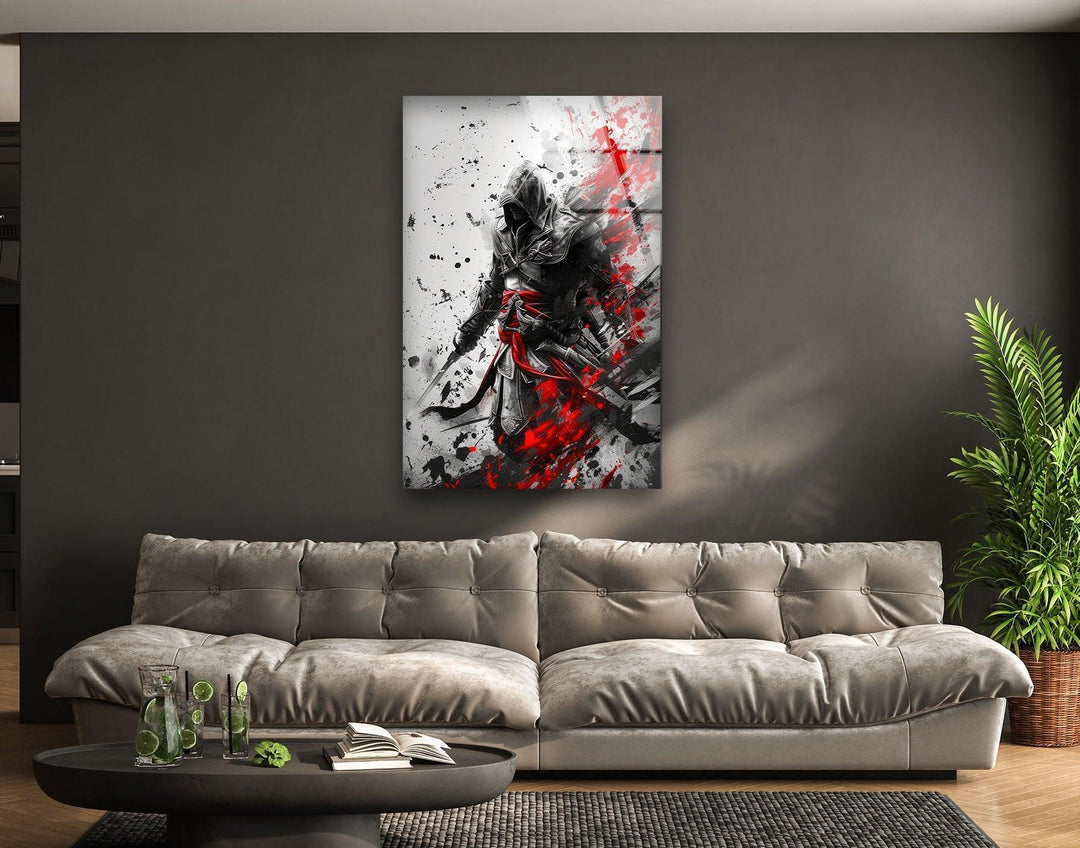 Hooded Assassin with Red Blades Glass Wall Art glass image printing, glass prints from photos