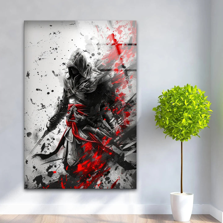 Hooded Assassin with Red Blades Glass Wall Art glass photo prints, glass picture prints