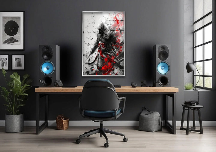 Hooded Assassin with Red Blades Glass Wall Art glass pictures for Wall, glass prints wall art