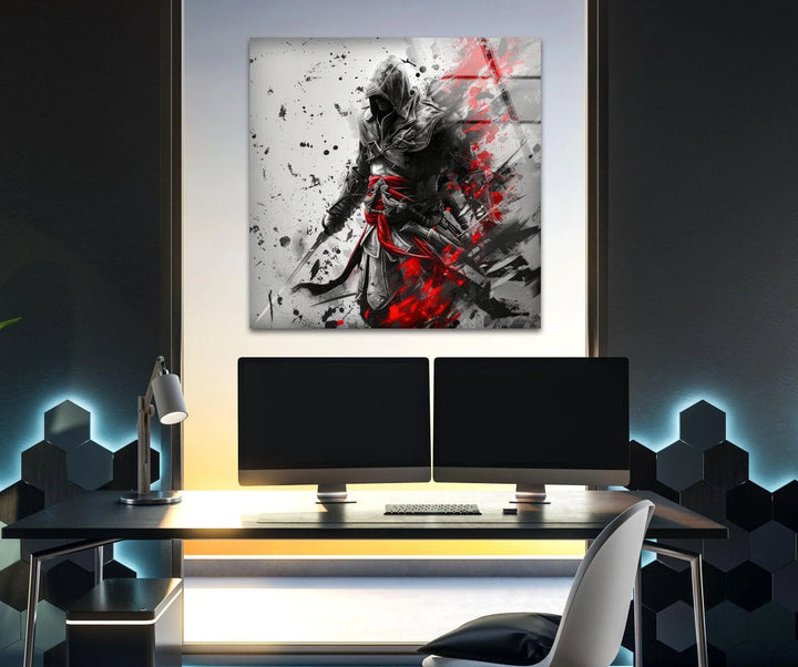 Hooded Assassin with Red Blades Glass Wall Art Glass Printing Wall Art, Print photos on glass
