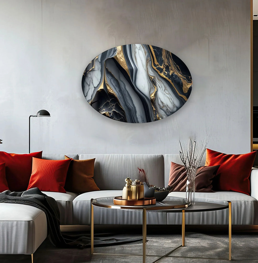 Asymmetric Oval Black Epoxy Design Glass Wall Art glass pictures for Wall, glass prints wall art