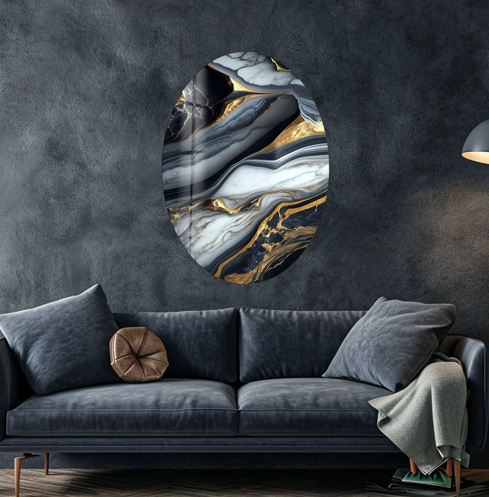 Asymmetric Oval Black Epoxy Design Glass Wall Art custom glass pictures, glass art prints