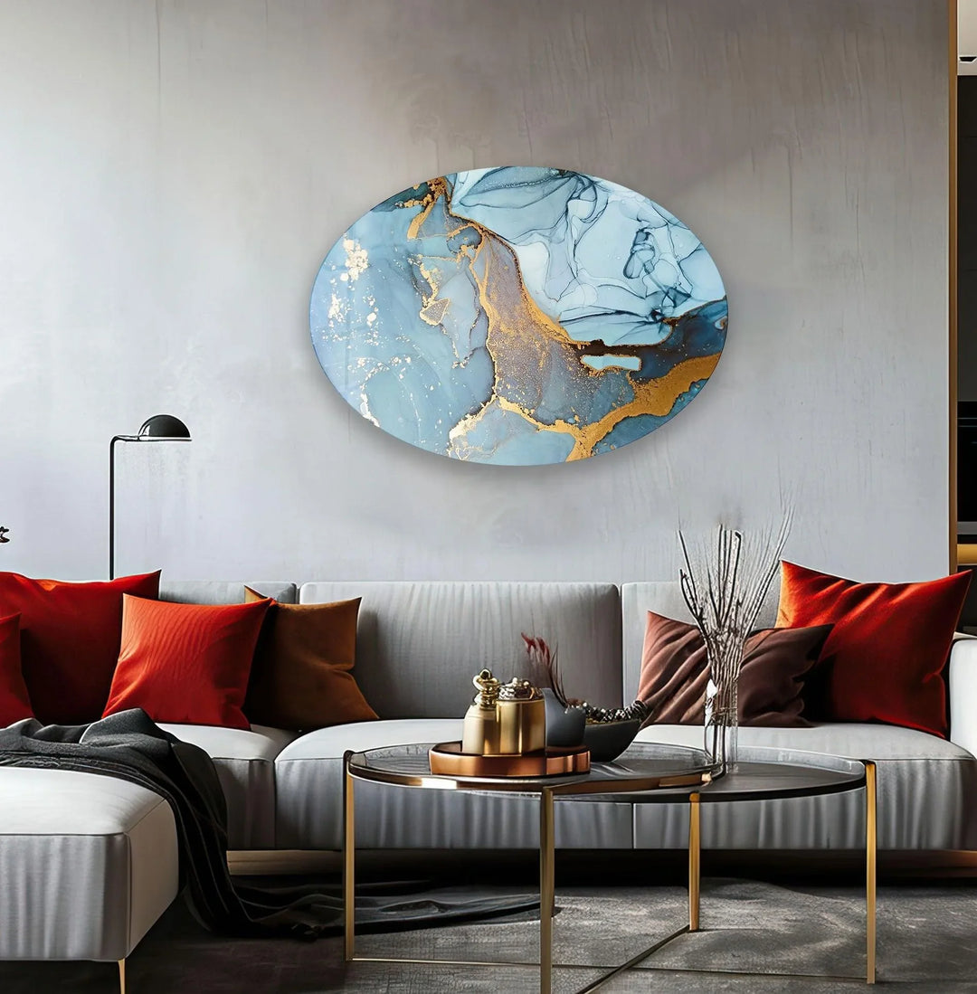 Asymmetric Oval Blue Marble Abstract Glass Wall Art glass photo prints, glass picture prints
