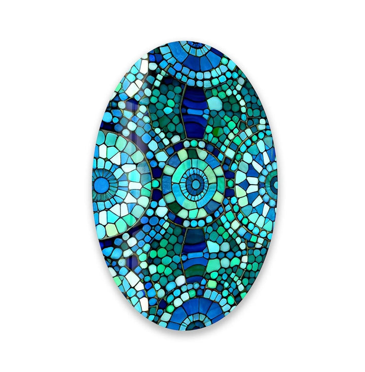 Asymmetric Oval Blue Mosaic Design Glass Wall Art print on glass, glass printed photos