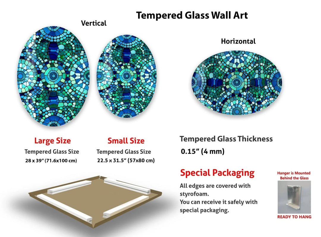 Asymmetric Oval Blue Mosaic Design Glass Wall Art - MyPhotoStation