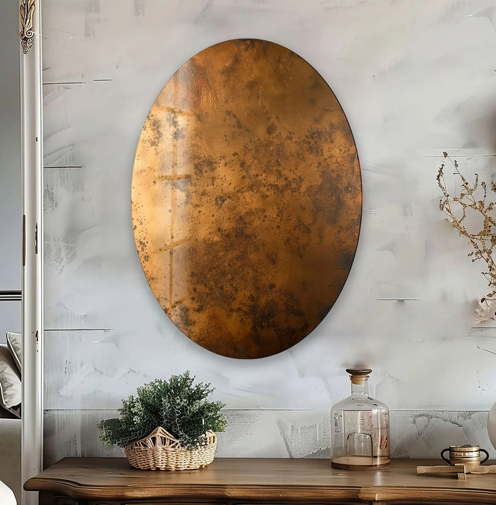 Asymmetric Oval Bronze Abstract Glass Wall Art Glass Printing Wall Art, Print photos on glass