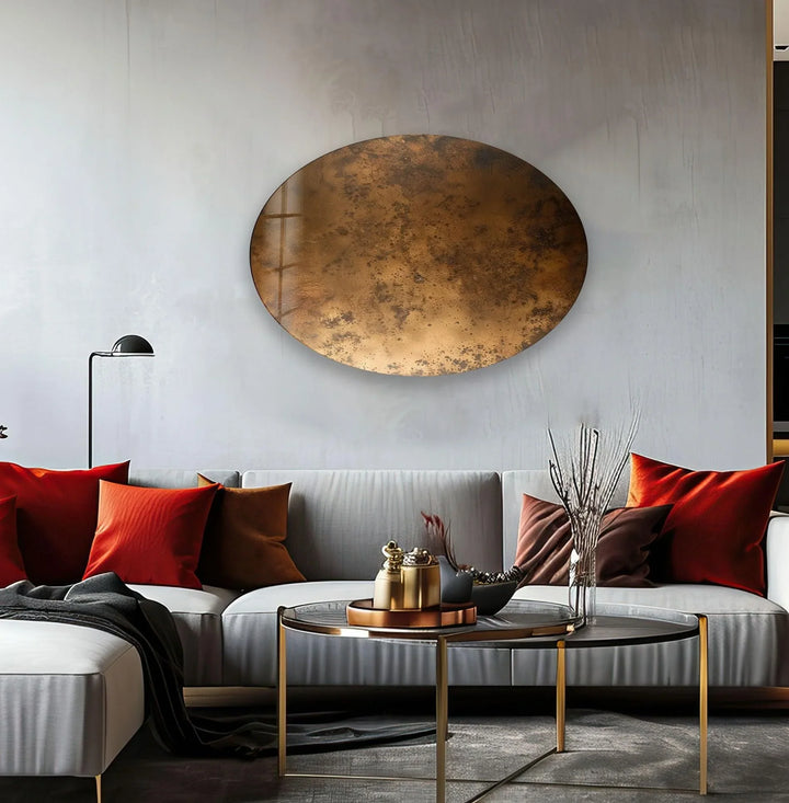 Asymmetric Oval Bronze Abstract Glass Wall Art print picture on glass, Tempered Glass Wall Art