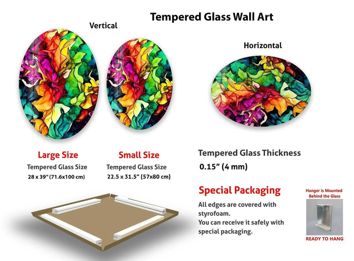 Asymmetric Oval Colored Flowers Glass Wall Art - MyPhotoStation