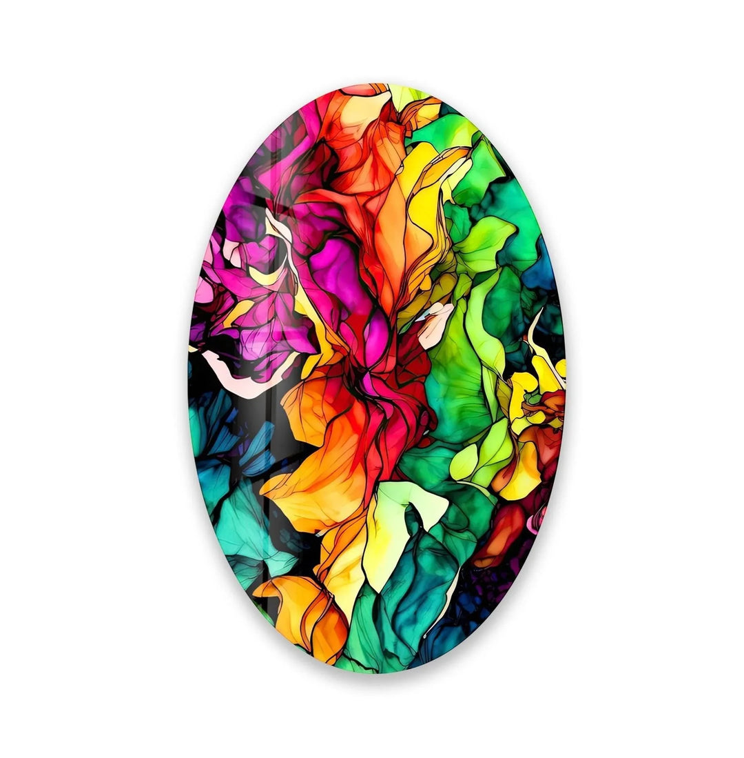 Asymmetric Oval Colored Flowers Glass Wall Art print on glass, glass printed photos