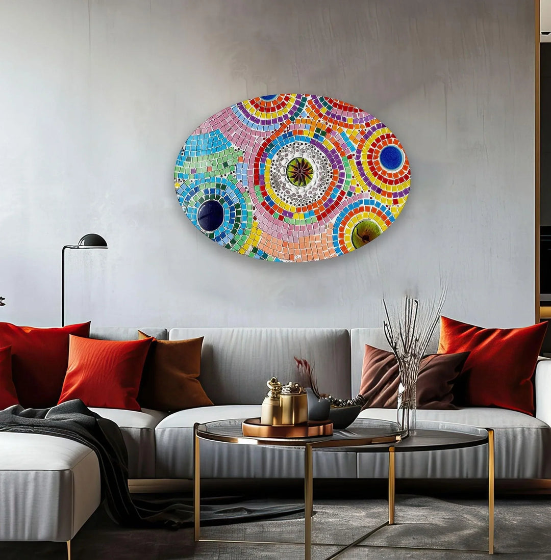 Asymmetric Oval Colored Mosaic Glass Wall Art glass art painting, glass art for the Wall