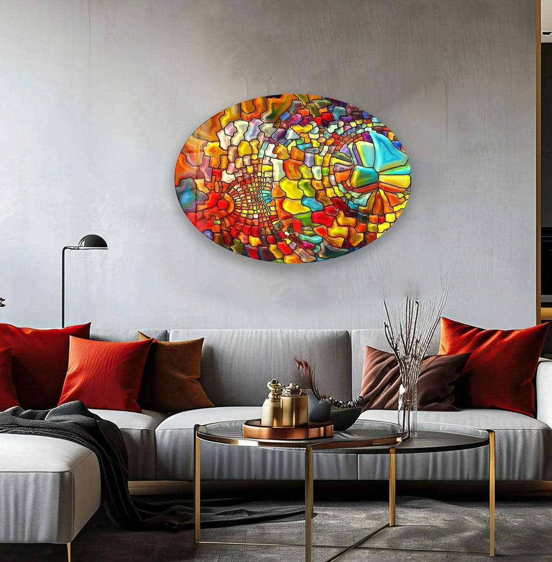 Asymmetric Oval Colorful Stained Glass Wall Art glass wall decor, glass wall art decor