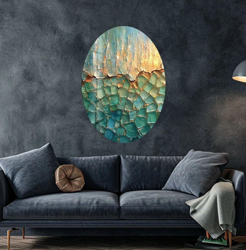 Asymmetric Oval Cracked Abstract Design Glass Wall Art glass photo prints, glass picture prints