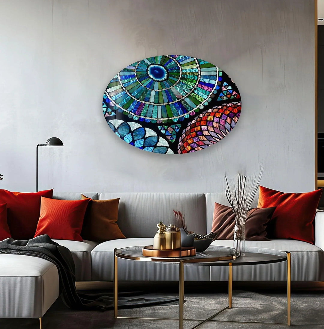 Asymmetric Oval Mosaic Design Glass Wall Art glass wall decor, glass wall art decor