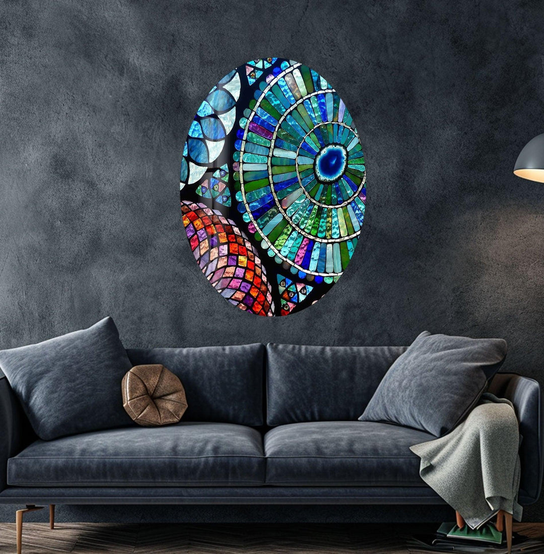 Asymmetric Oval Mosaic Design Glass Wall Art stained glass wall art, stained glass wall decor