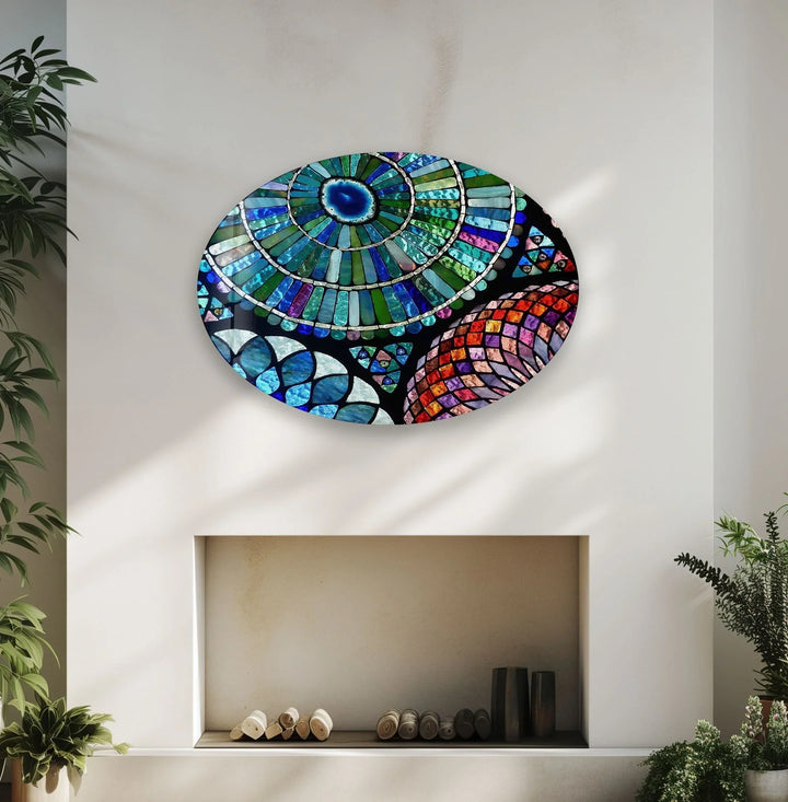 Asymmetric Oval Mosaic Design Glass Wall Art glass art painting, glass art for the Wall