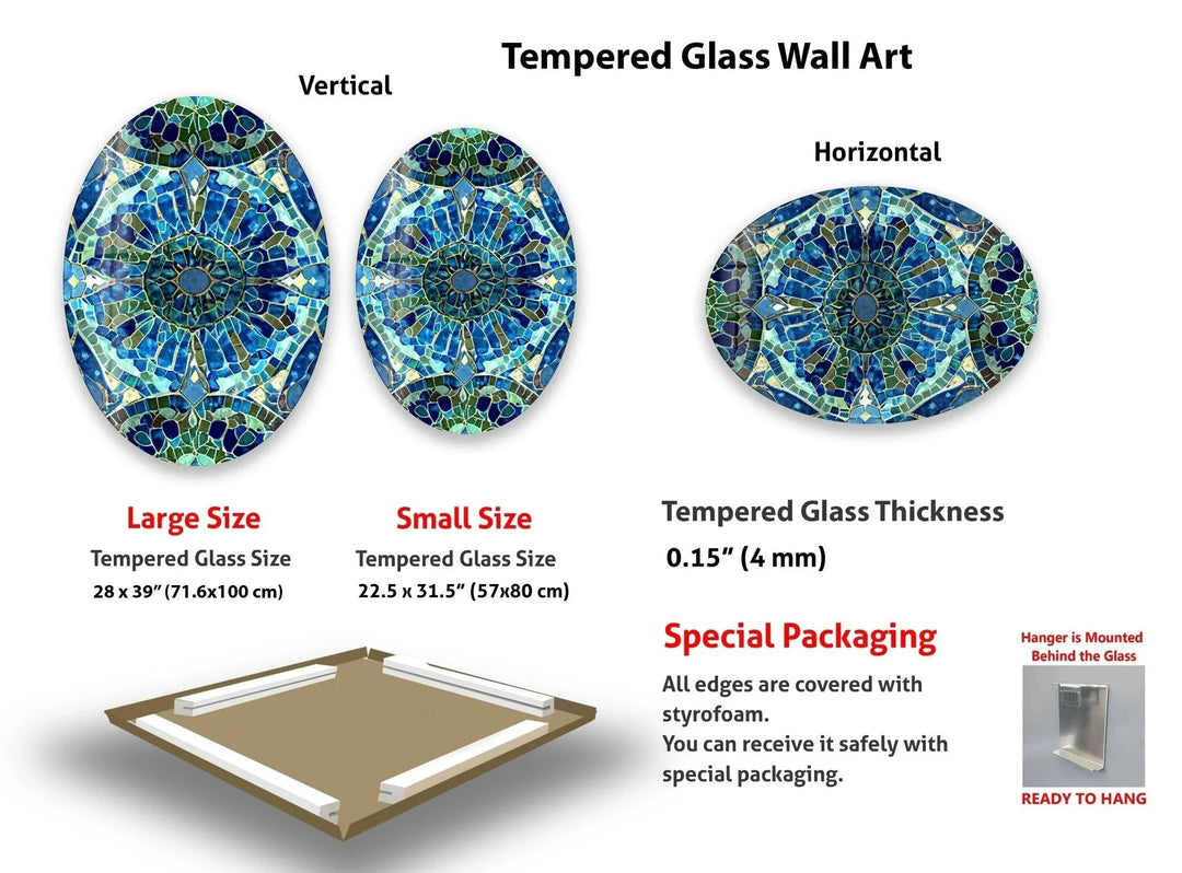 Asymmetric Oval Mosaic Green & Blue Glass Wall Art - MyPhotoStation