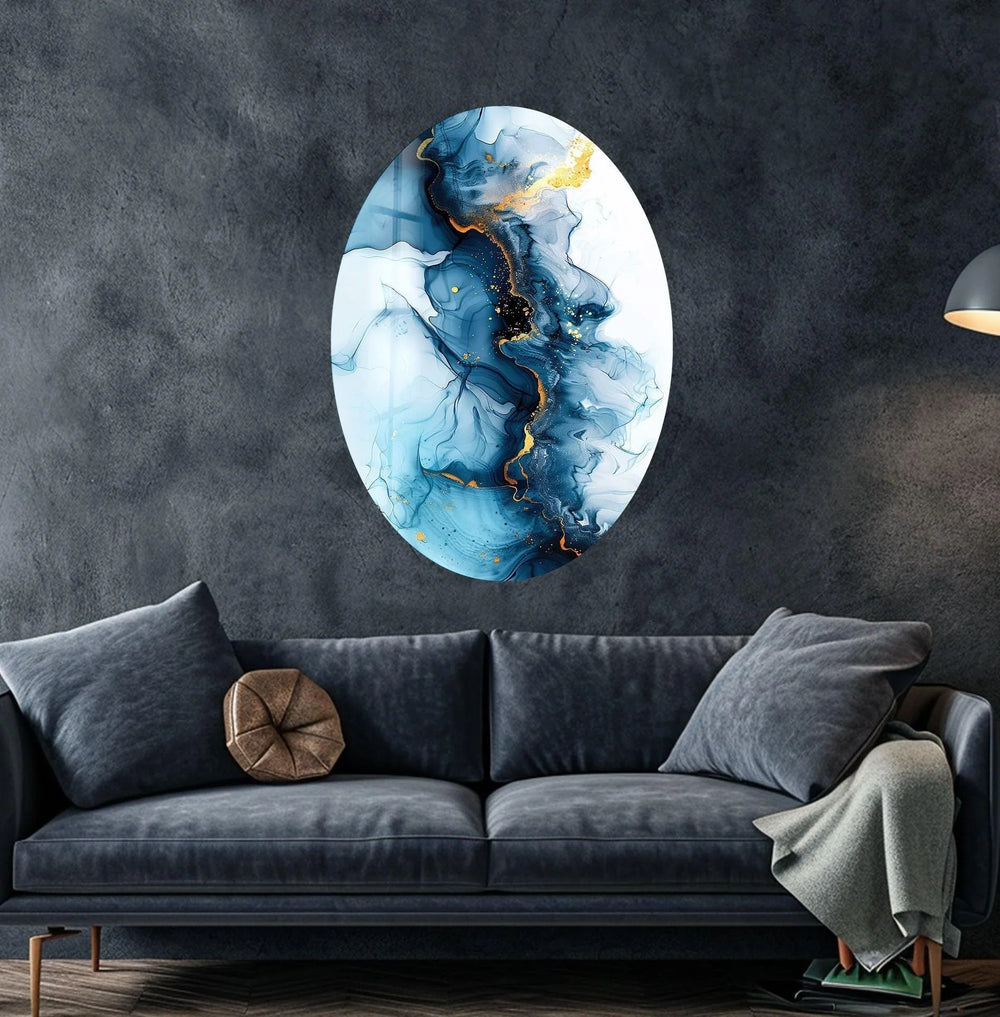 Asymmetric Oval Navy Blue Glass Wall Art glass art painting, glass art for the Wall