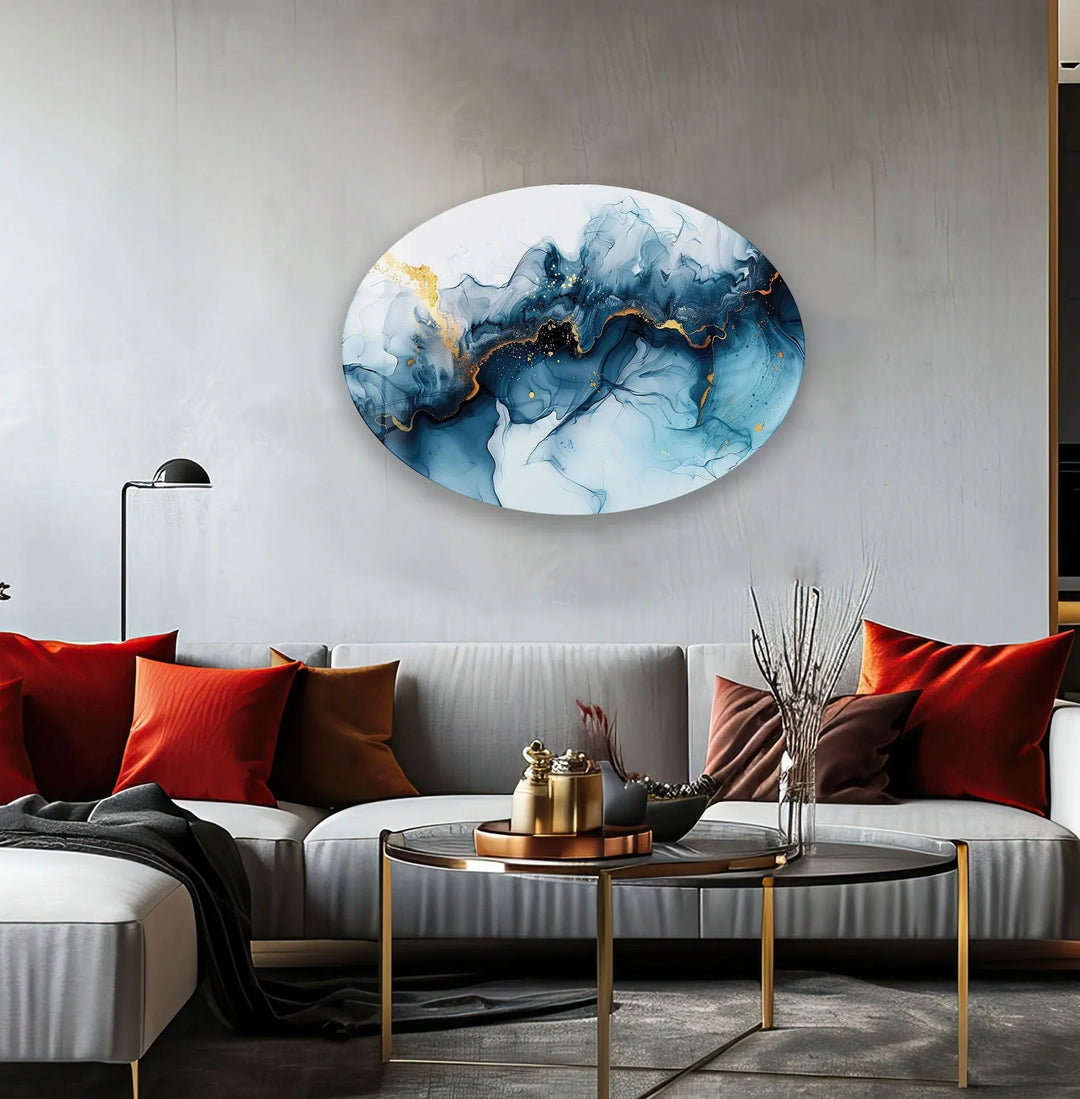 Asymmetric Oval Navy Blue Glass Wall Art stained glass wall art, stained glass wall decor