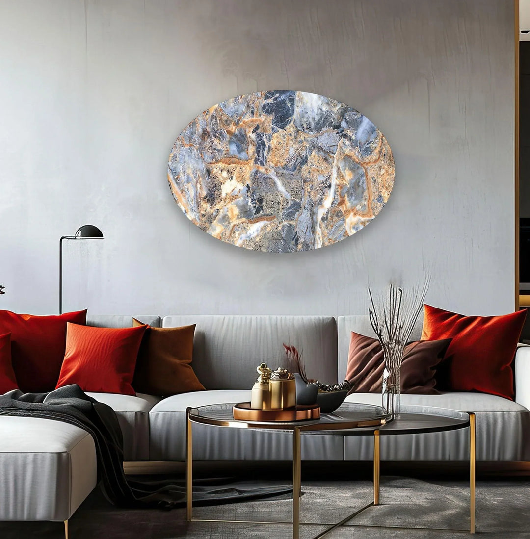 Asymmetric Oval Orange & Blue Marble Glass Wall Art stained glass wall art, stained glass wall decor