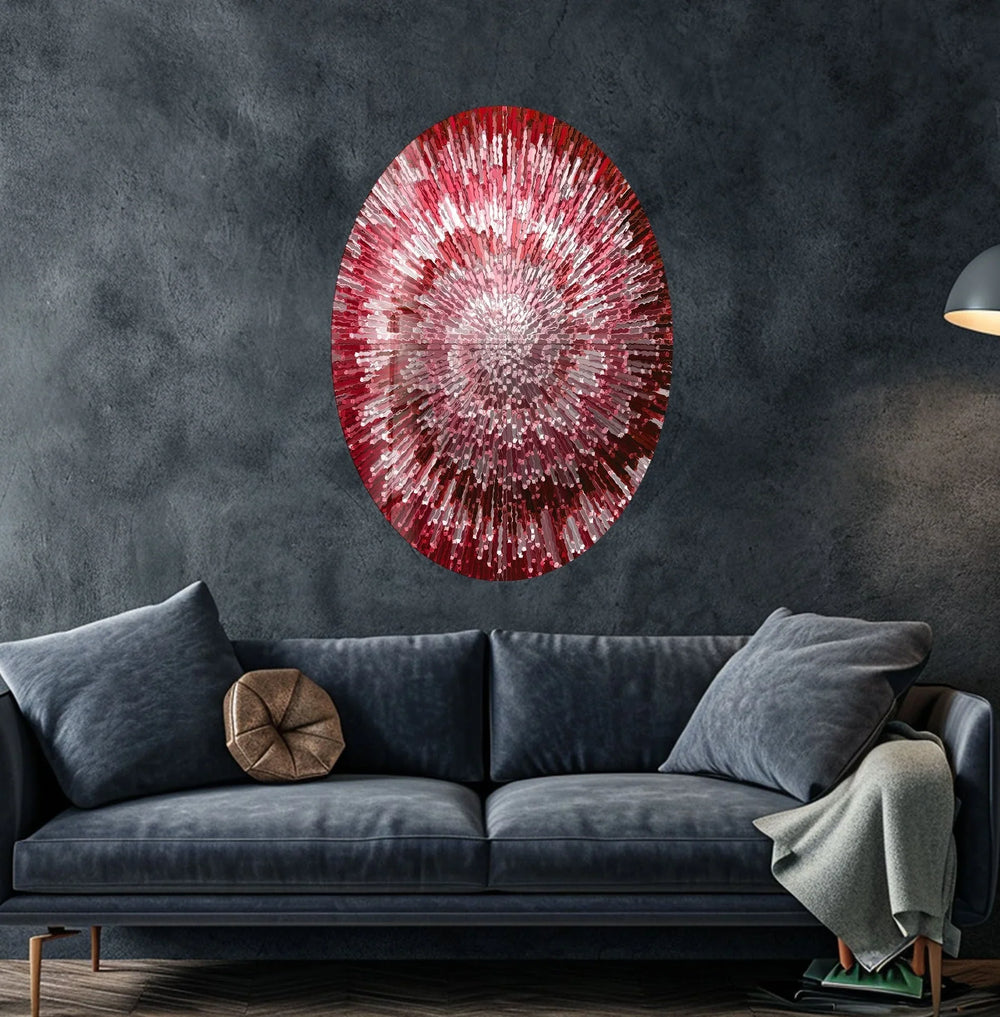 Asymmetric Oval Red Abstract Glass Wall Art glass image printing, glass prints from photos