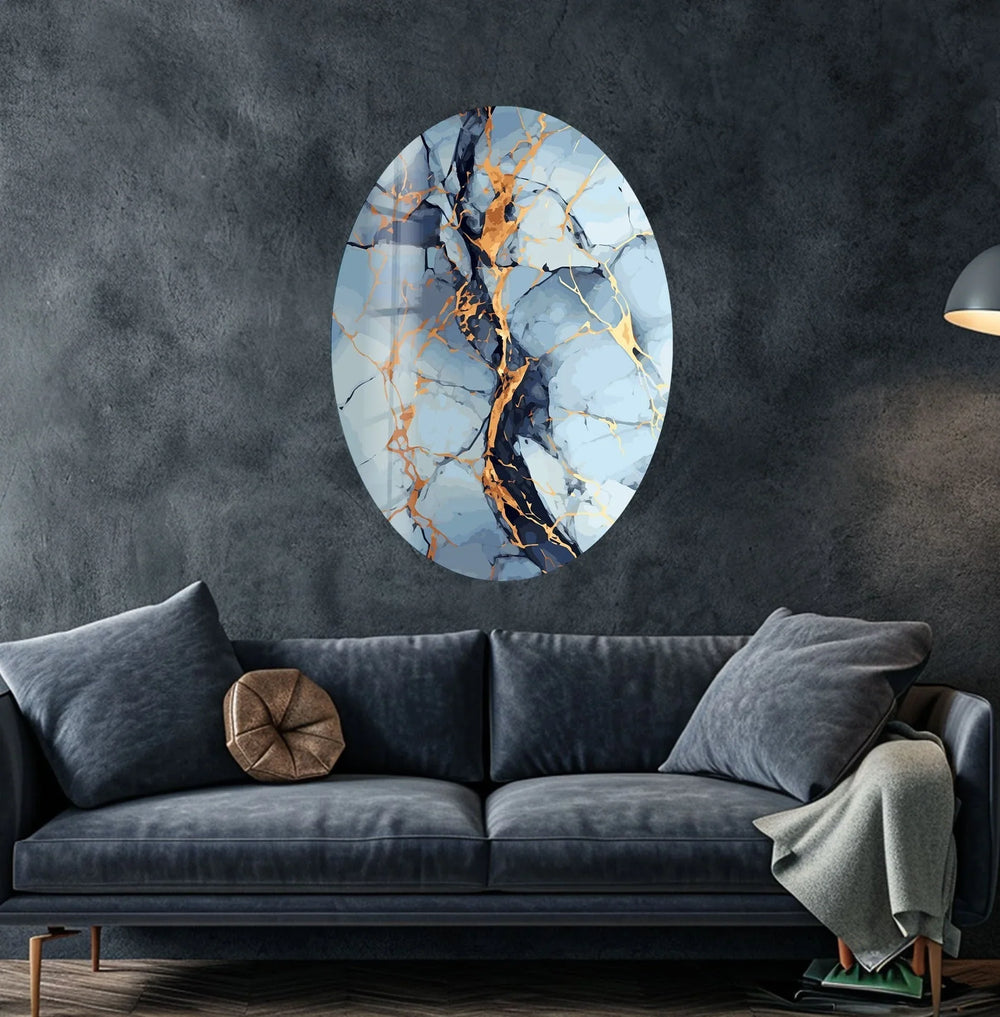 Asymmetric Oval Silver Golden Glass Wall Art photo print on glass, prints on glass wall art