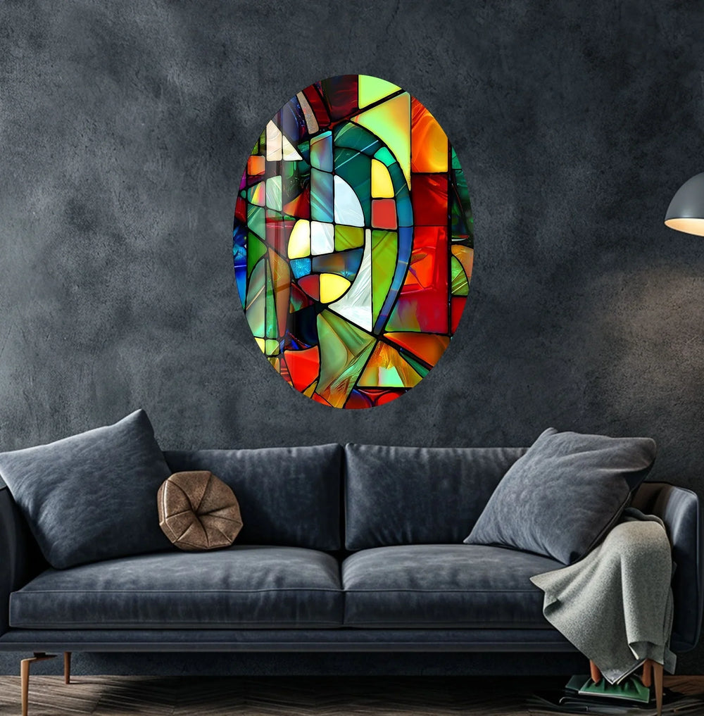 Asymmetric Oval Stained Geometrics Glass Wall Art stained glass wall art, stained glass wall decor