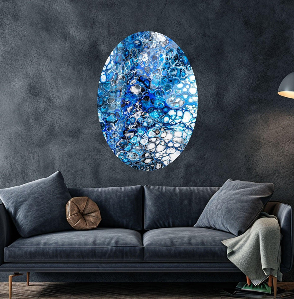 Asymmetric Oval Stained Navy Blue Glass Wall Art stained glass wall art, stained glass wall decor