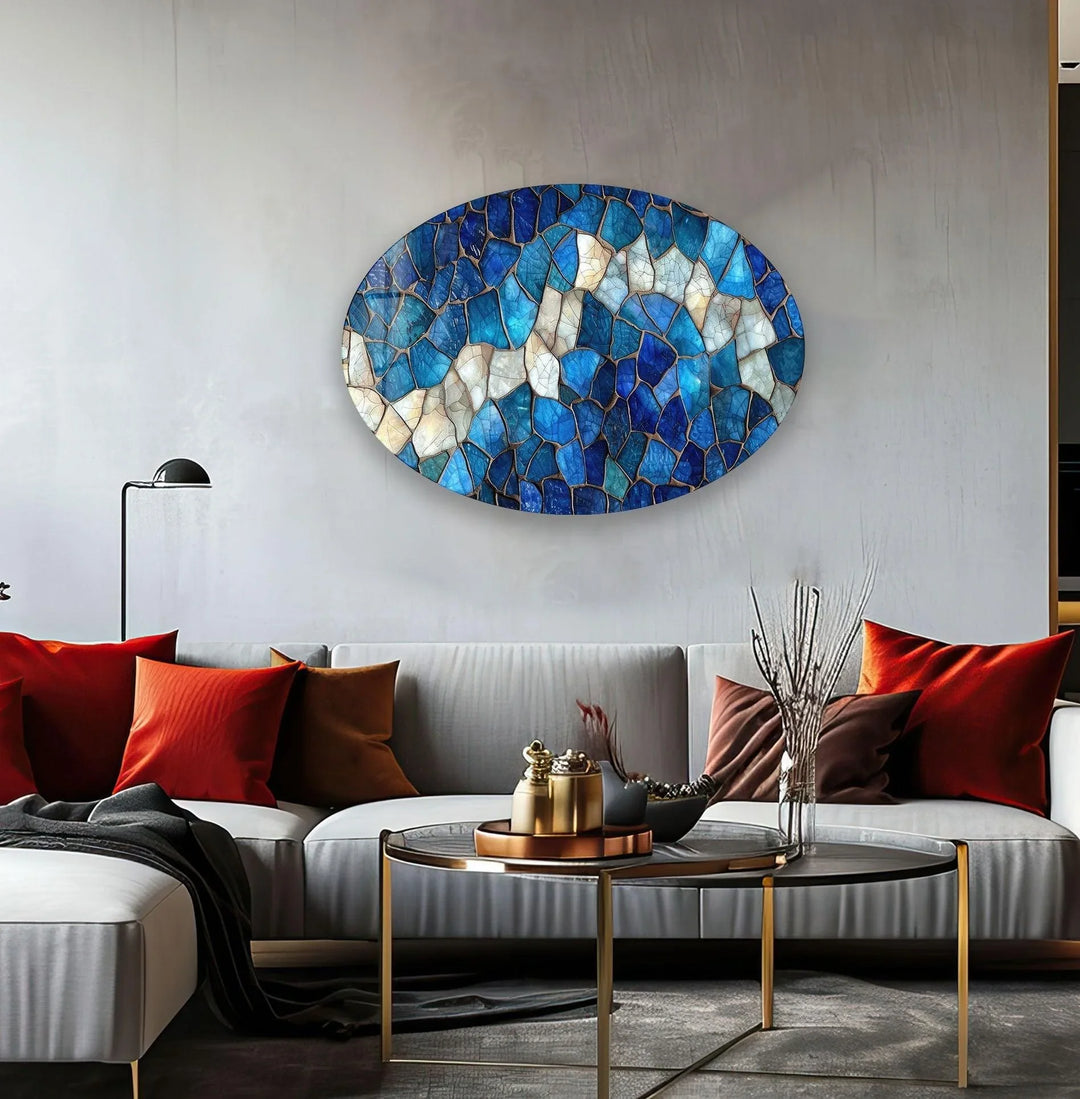 Asymmetric Oval Stained Stones Glass Wall Art print picture on glass, Tempered Glass Wall Art
