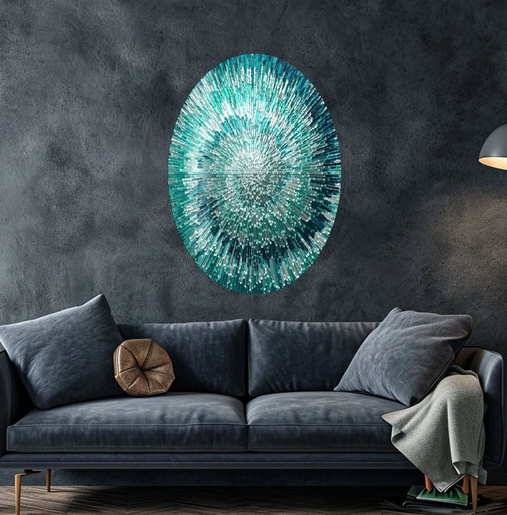 Asymmetric Oval Turquoise Abstract Glass Wall Art photo print on glass, prints on glass wall art