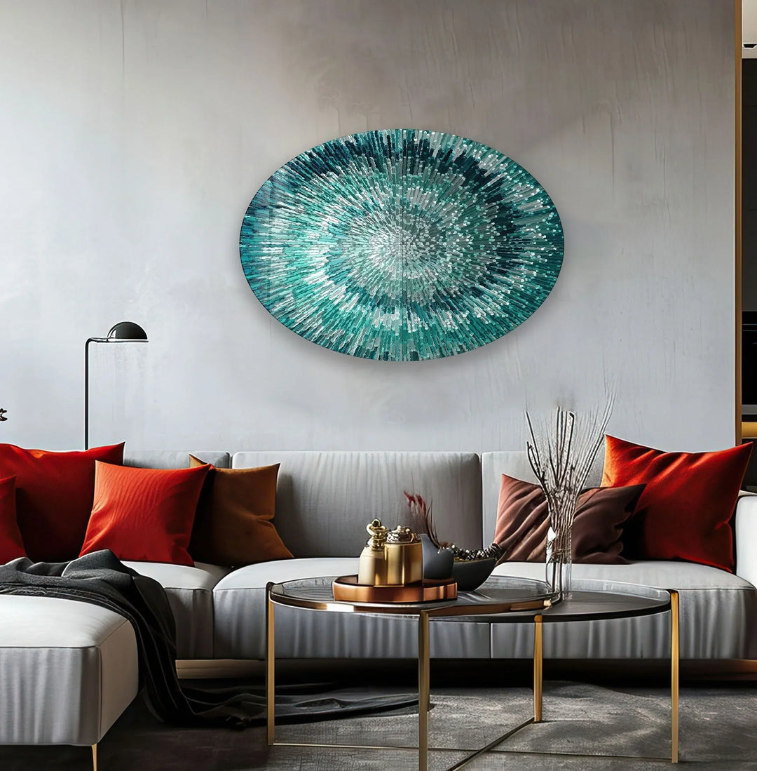 Asymmetric Oval Turquoise Abstract Glass Wall Art custom glass pictures, glass art prints