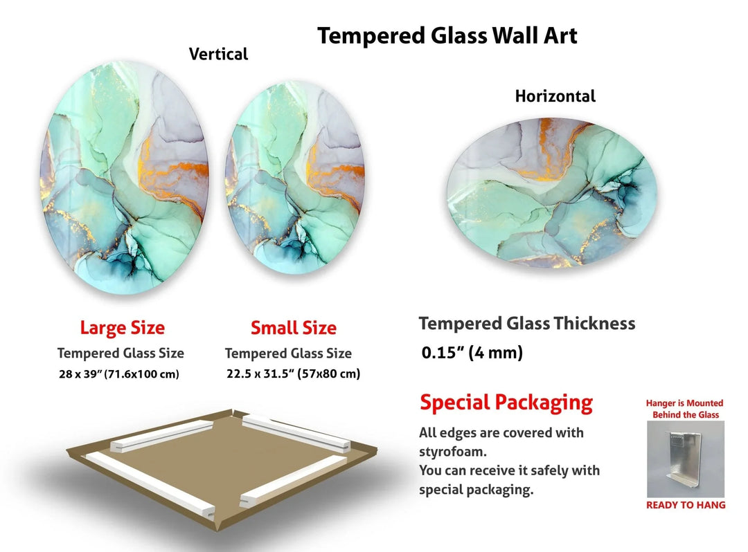 Asymmetric Oval Turquoise Marble Glass Wall Art - MyPhotoStation