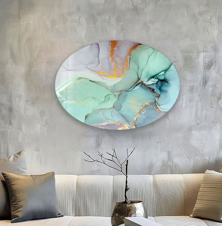 Asymmetric Oval Turquoise Marble Glass Wall Art stained glass wall art, stained glass wall decor