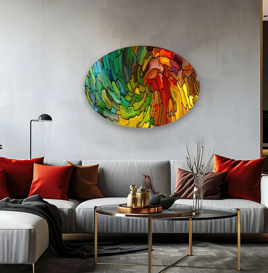 Asymmetric Oval Stained Geometrics Glass Wall Art glass image printing, glass prints from photos