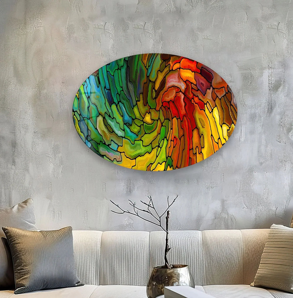 Asymmetric Oval Stained Geometrics Glass Wall Art glass pictures for Wall, glass prints wall art