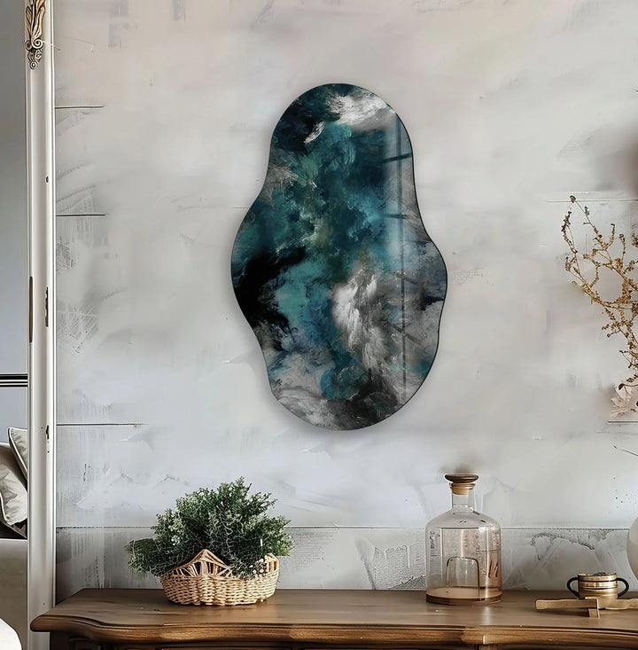 Asymmetrical Gray Abstract Glass Wall Art print on glass, glass printed photos