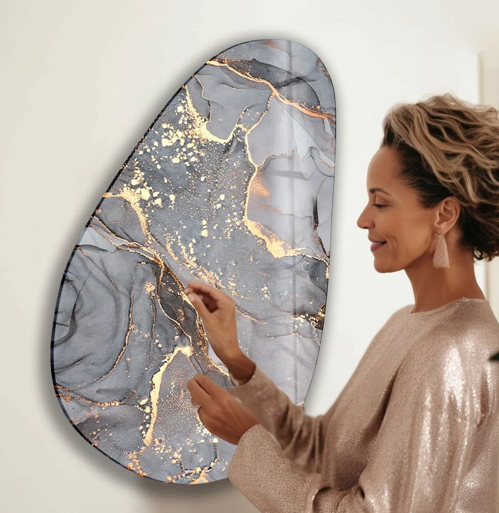 Asymmetrical Oval Abstract Black & Golden Glass Wall Art stained glass wall art, stained glass wall decor