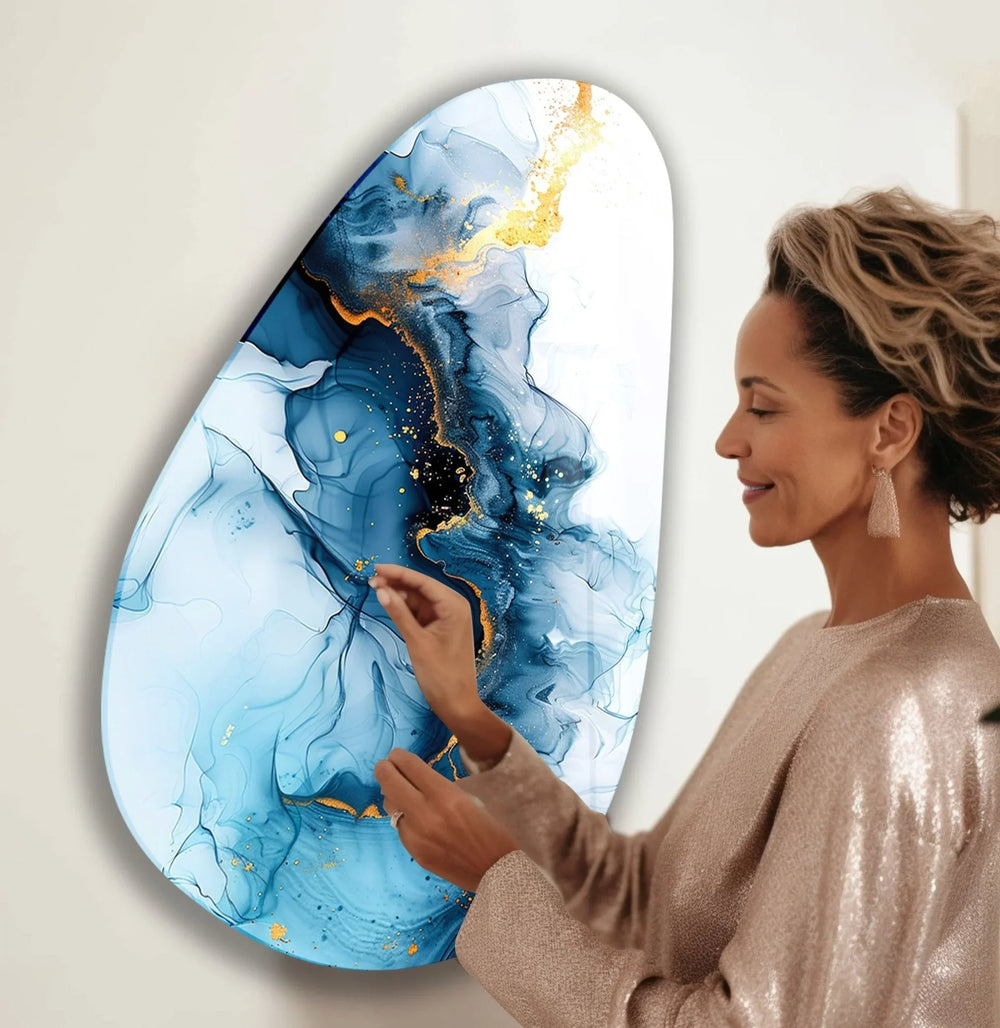 Asymmetrical Oval Abstract Marble Blue Glass Wall Art glass photo prints, glass picture prints