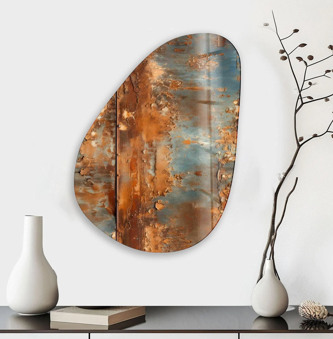 Asymmetrical Oval Abstract Rusty Glass Wall Art print on glass, glass printed photos