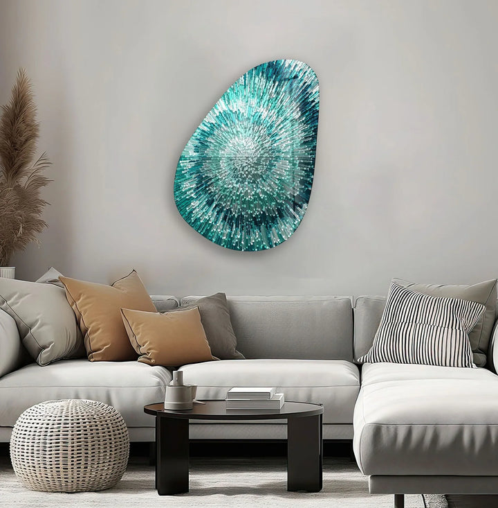 Asymmetrical Oval Abstract Turquoise Glass Wall Art glass image printing, glass prints from photos