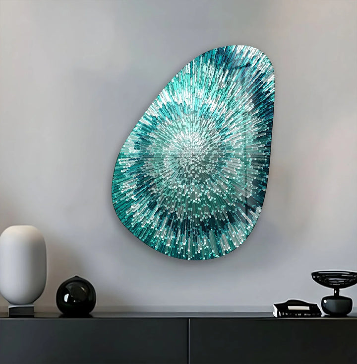 Asymmetrical Oval Abstract Turquoise Glass Wall Art glass pictures for Wall, glass prints wall art