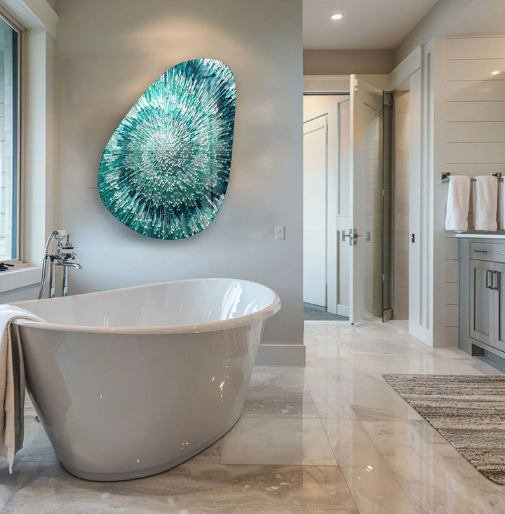 Asymmetrical Oval Abstract Turquoise Glass Wall Art custom glass pictures, glass art prints