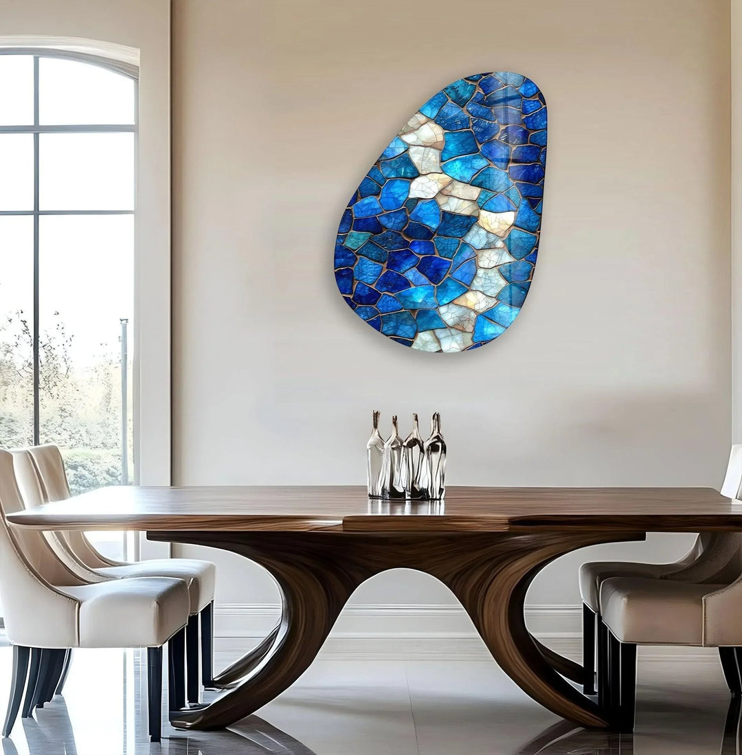 Asymmetrical Oval Blue Stained Glass Wall Art glass photo prints, glass picture prints