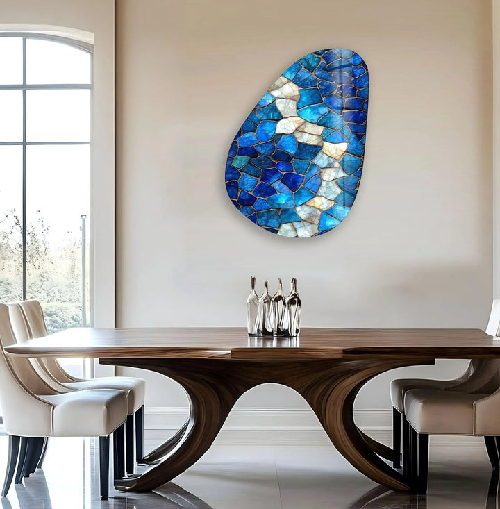 Asymmetrical Oval Blue Stained Glass Wall Art glass photo prints, glass picture prints